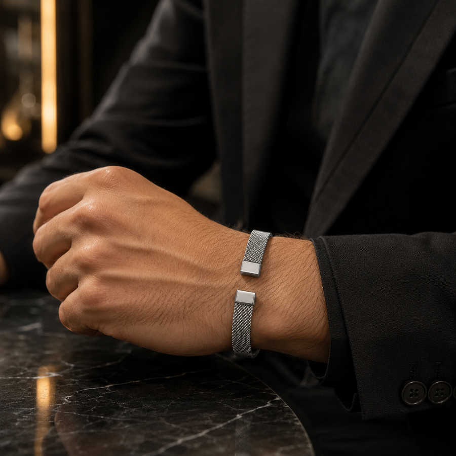 Men’s Silver Mesh Cuff Bracelet