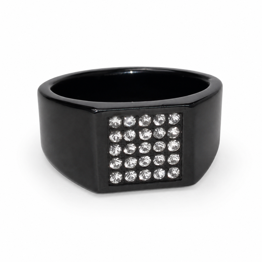 Men’s Black Crystal Signet Ring