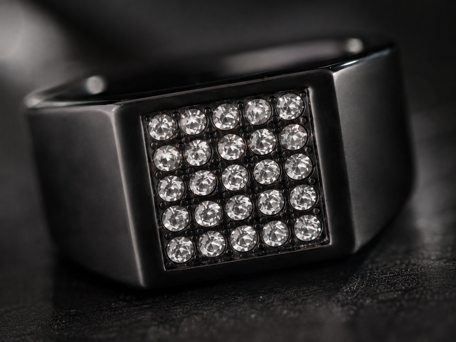 Men’s Black Crystal Signet Ring